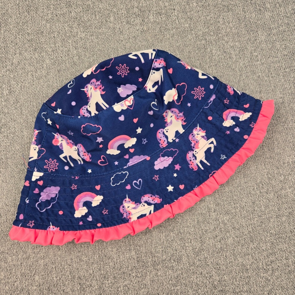 UV Skinz Girls Sz 5 Bucket Hat Sun Protection Pink Navy UnicornsReversible